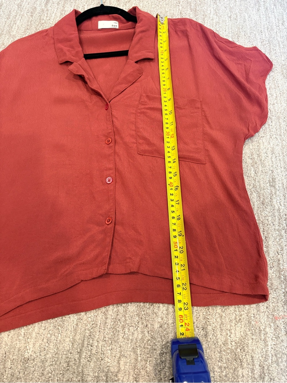 Aritzia Rust Red Button-Down Short Sleeve Shirt - Picture 5 of 7